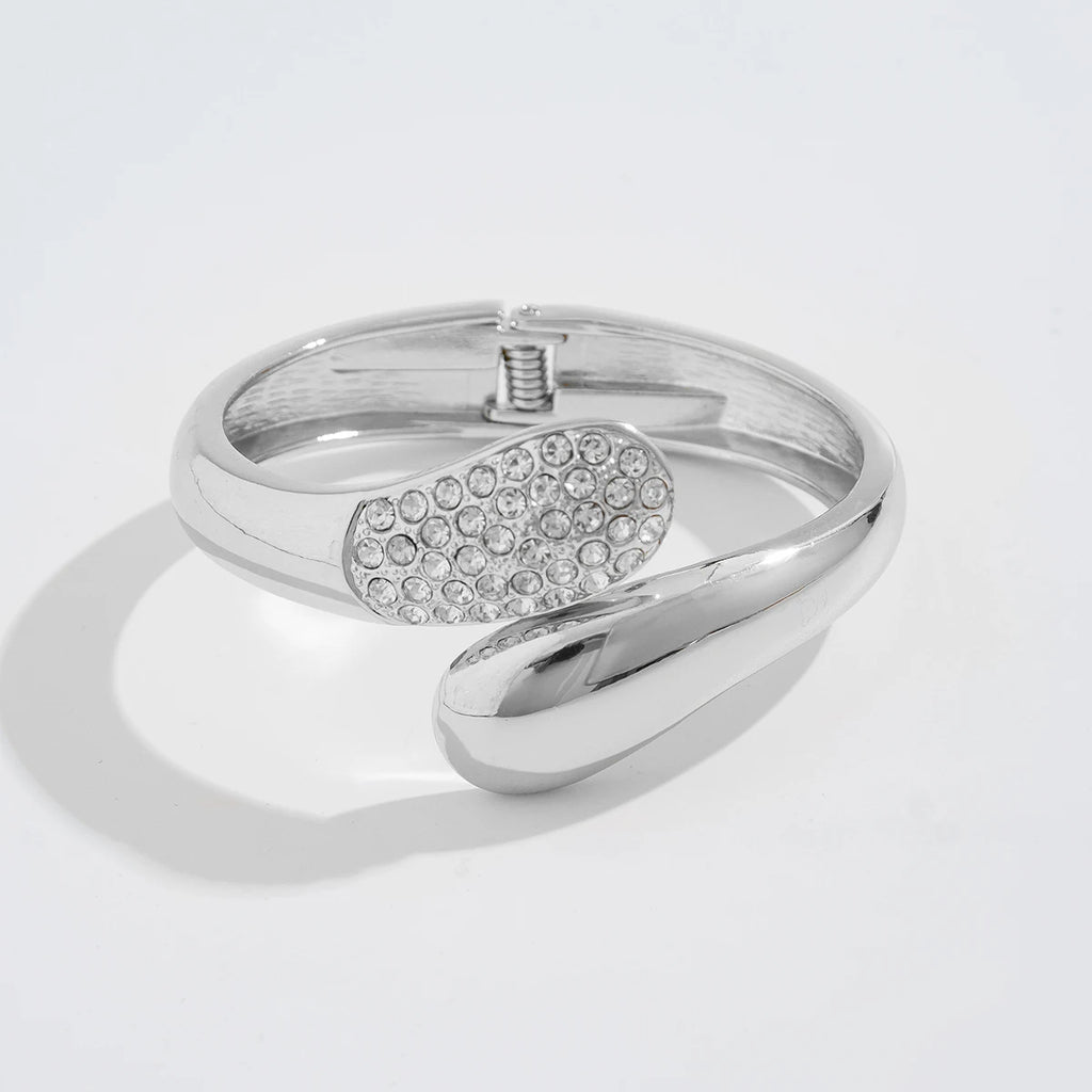 Ingemark Hip Hop Inlaid Rhinestones Water Drop Spring Bangle for Women Creative Irregular Chunky Bracelets Steampunk Jewelry Men